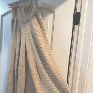 Aqua Ribbed Knit Wide-Leg Pants